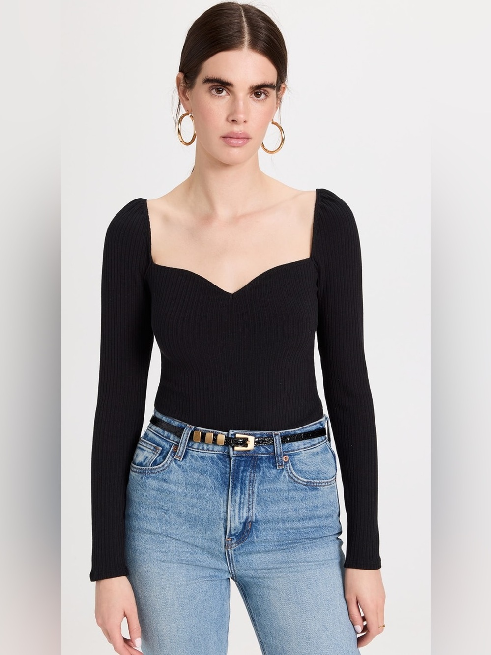 Reformation Black October Ribbed Knit Sweetheart Top Minimalist Classic Sz Large